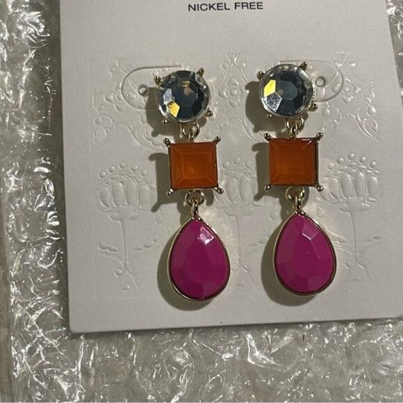 Earrings Dangle Teardrop Shape Bright Colors Pink & Orange - Picture 6 of 8